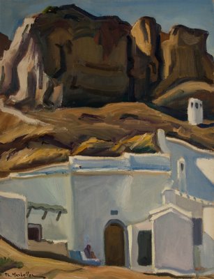 Troglodytes, Houses in Earthen Mound — Oil painting, Canvas, 50.00×65.00cm — Theodoros Markellos